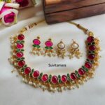 Ruby Green Reversible Pearl Necklace Set