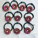 Pink Kundan Stone Hair Band - (SET OF 10)