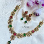 White Floral Ruby Green AD Stone Necklace