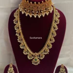 Ruby Green Kemp Gold Guttapusalu Semi Bridal Set