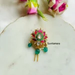 Lotus Jadau Kundan Green Beads Hair Accessory