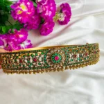 Real Kundan & Green Precious Kemp Floral Hip Belt