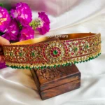 Real Kundan & Precious Kemp Green Bead Floral Hip Belt