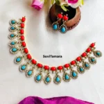 Coral Turquoise Blue Victorian Diamond Necklace