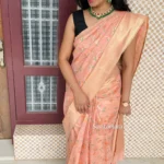 Floral Peach Semi Linen Organza Saree