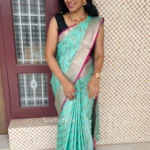 Floral Blue Semi Linen Organza Saree