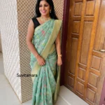 Floral Green Semi Linen Organza Saree