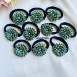 Blue Flower Kundan Hair Band -(SET OF 10)