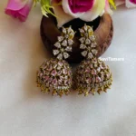 Pink White CZ Jhumkas