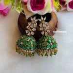 Green White CZ Jhumkas