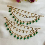 3 Layer Green Beads Pearl Ear Chains