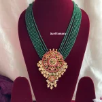 Green Bead Round Pendant Jadau Kundan Haram