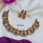 Elephant Jhumki Ruby White AD Stone Necklace