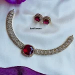 Sqaure Ruby Stone Victorian Diamond Hasli Necklace