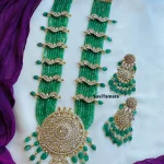 Round Pendant Green Beaded Kundan Haram