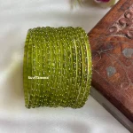 Olive Green Premium Rain Drop Glass Bangles