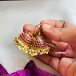 Ruby AD Stones Pearl Hook Jhumkas