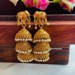 Gold Finish Elephant Layer Jhumkas