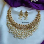 Filgree Layer Rice Pearl Hasli Necklace Set