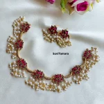 Lotus Ruby Kemp Pearl Necklace With Earrings