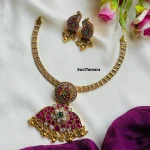 Ruby  Gold Ball Attigai Necklace