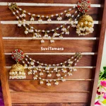 Floral Peacock Jhumkas With 3Layer Pearl Ear Chain