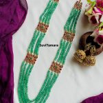 Layer Green Onyx Bead Floral Mugappu Haram