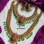 Green Beaded Kundan Lakshmi Peacock Kaasumala Bridal Set