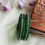 Green Stylish leaf Kada Glass Bangles - Pair