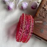 Pink Modern Leaf Kada Glass Bangles - Pair