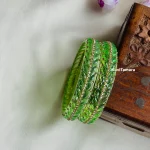 Light Green Modern Leaf Kada Glass Bangles - Pair