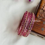 Onion Pink Leaf Kada Glass Bangles - Pair