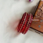 Red Modern Leaf Kada Glass Bangles - Pair