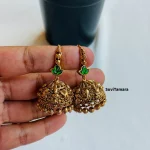 Green Jadau Kundan Lakshmi Hook Jhumkas