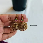 Jadau Kundan Ruby Green Lakshmi Hook Jhumkas