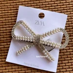 CZ Stone Pearl Bow Hair Clip