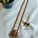 Green Bead Lakshmi Peacock Jadau Kundan Haram