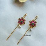 Flower Ruby Green Jadau Kundan Ear Cuff